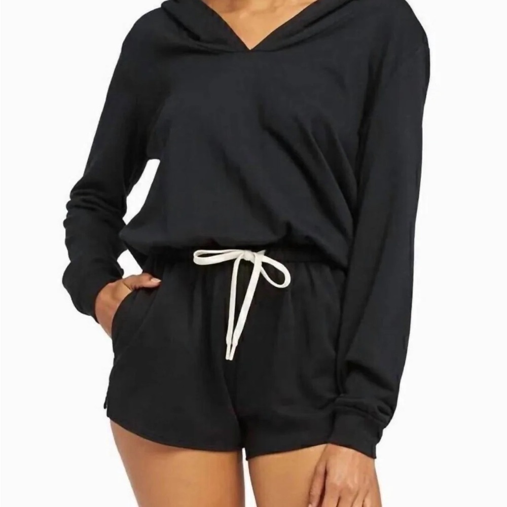Vitamin A Black Long-Sleeve Hooded Resort Romper Beach Cover-Up